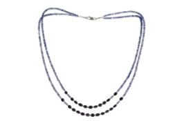 A TANZANITE AND SAPPHIRE BEAD NECKLACE