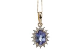 A TANZANITE AND DIAMOND PENDANT