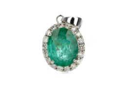 AN EMERALD AND DIAMOND PENDANT