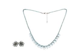 A BLUE TOPAZ NECKLACE AND EARRINGS