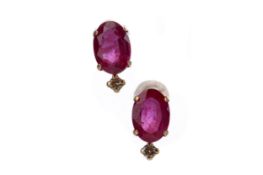 A PAIR OF TREATED RUBY AND DIAMOND EARRINGS