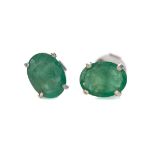 A PAIR OF EMERALD STUD EARRINGS