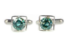 A PAIR OF BLUE MOISSANITE CUFFLINKS