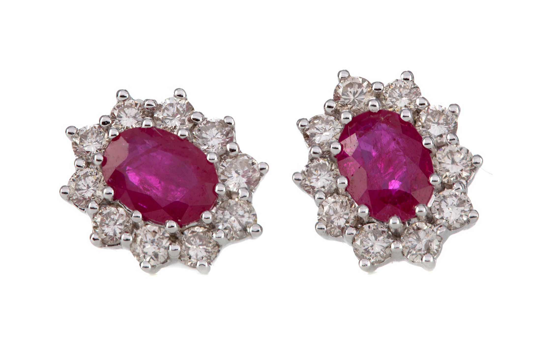 A PAIR OF RUBY AND DIAMOND EARRINGS