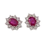 A PAIR OF RUBY AND DIAMOND EARRINGS