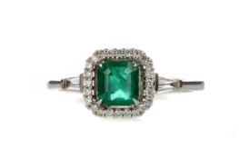 AN EMERALD AND DIAMOND RING