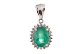 AN EMERALD AND DIAMOND PENDANT