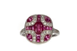 A RUBY, SPINEL AND DIAMOND RING