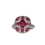 A RUBY, SPINEL AND DIAMOND RING
