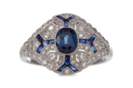 A SAPPHIRE AND DIAMOND RING