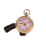 A GOLD OPEN FACED ENAMELLED POCKET WATCH