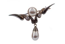 A FAUX PEARL AND GEM SET BROOCH