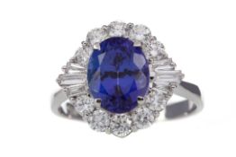 A CERTIFICATED TANZANITE AND DIAMOND RING