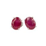 A PAIR OF TREATED RUBY EARRINGS