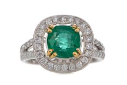 AN EMERALD AND DIAMOND RING