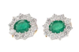 A PAIR OF EMERALD AND DIAMOND EARRINGS