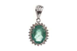 AN EMERALD AND DIAMOND PENDANT