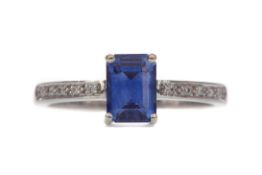 A SAPPHIRE AND DIAMOND RING