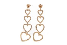 A PAIR OF DIAMOND SET HEART SHAPED DROP EARRINGS