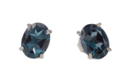 A PAIR OF LONDON BLUE TOPAZ STUD EARRINGS