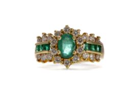 AN EMERALD AND DIAMOND RING