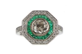 A CERTIFICATED EMERALD AND DIAMOND RING