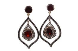 A PAIR OF GARNET AND DIAMOND EARRINGS