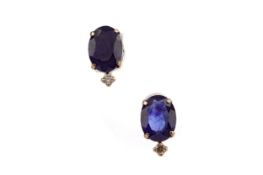 A PAIR OF TREATED SAPPHIRE AND DIAMOND EARRINGS