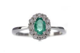 A CERTIFICATED EMERALD AND DIAMOND RING