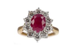 A RUBY AND DIAMOND CLUSTER RING