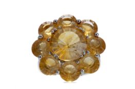 LARGE YELLOW GEM SET CLUSTER RING