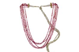 A FIVE ROW PINK SPINEL NECKLACE