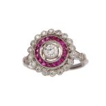 A RUBY AND DIAMOND TARGET RING