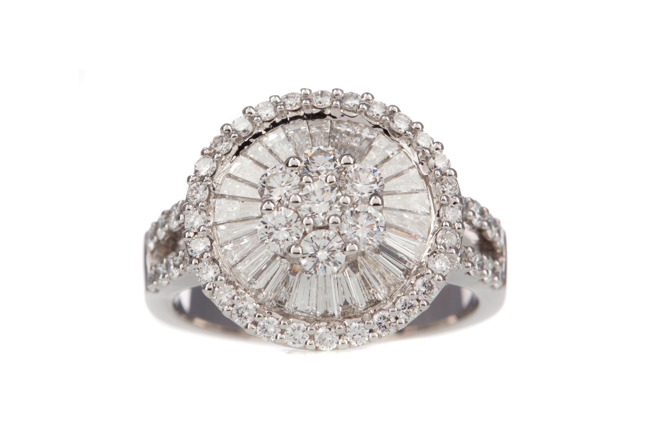 A CERTIFICATED DIAMOND CLUSTER RING