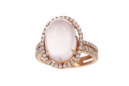 A ROSE QUARTZ AND DIAMOND RING