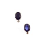 A PAIR OF TREATED SAPPHIRE AND DIAMOND EARRINGS