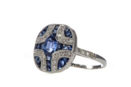 A SAPPHIRE AND DIAMOND RING