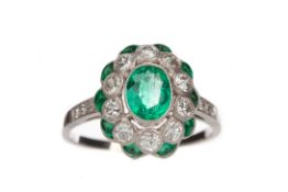 AN EMERALD AND DIAMOND RING