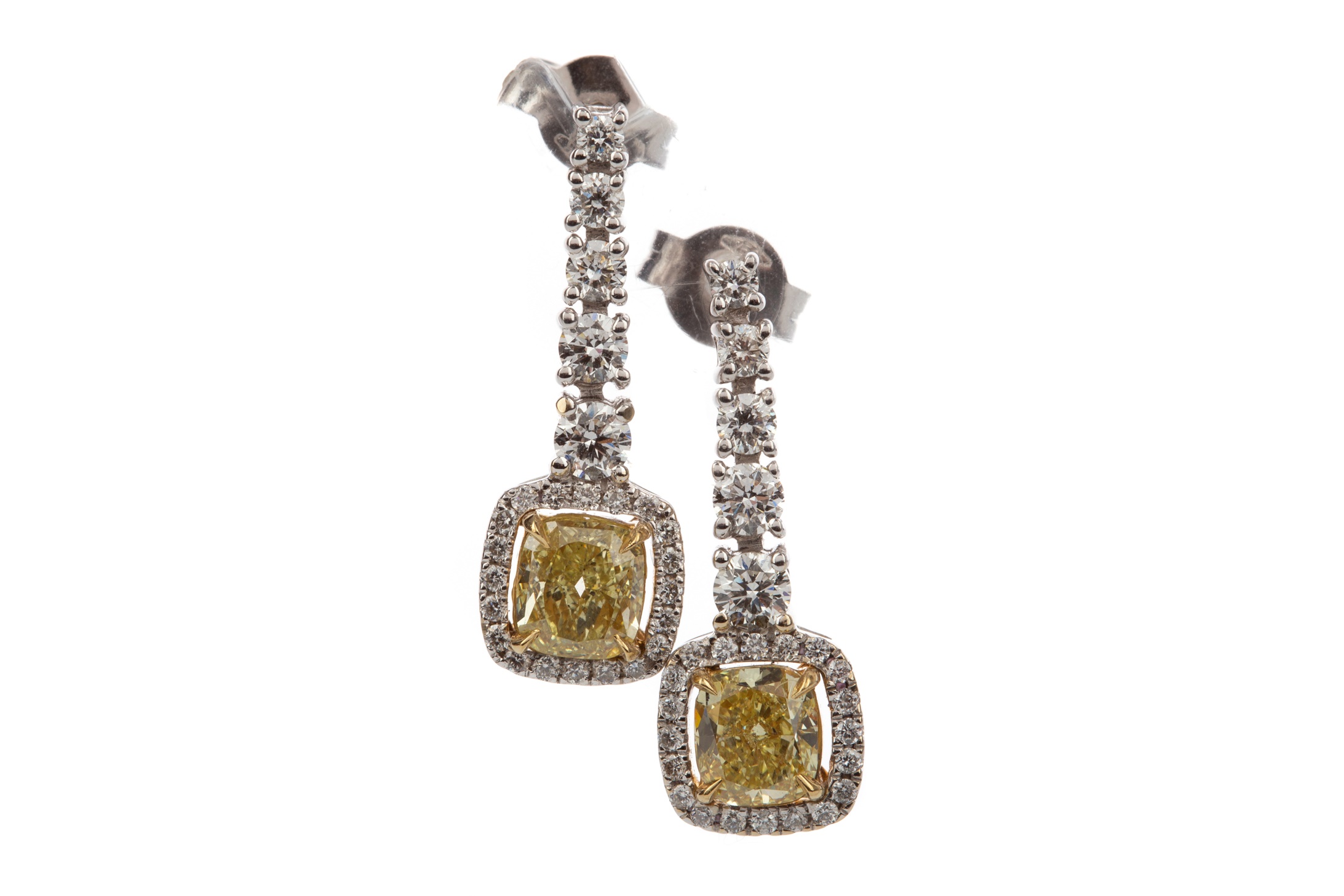 A PAIR OF GIA CERTIFICATED FANCY YELLOW DIAMOND EARRINGS
