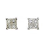 A PAIR OF DIAMOND QUAD EARRINGS