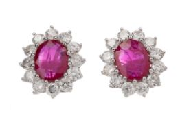 A PAIR OF RUBY AND DIAMOND EARRINGS