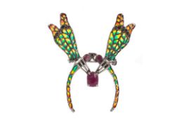 A PLIQUE A JOUR INSECT BROOCH