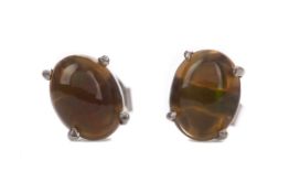 A PAIR OF ETHIOPIAN BLACK OPAL EARRINGS