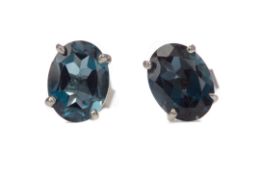 A PAIR OF LONDON BLUE TOPAZ STUD EARRINGS