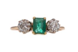 AN EMERALD AND DIAMOND RING