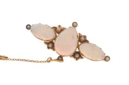 AN OPAL AND PEARL BROOCH