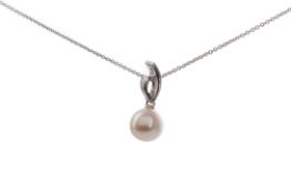 A PEARL AND DIAMOND PENDANT