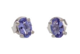 A PAIR OF TANZANITE STUD EARRINGS