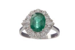 AN EMERALD AND DIAMOND RING