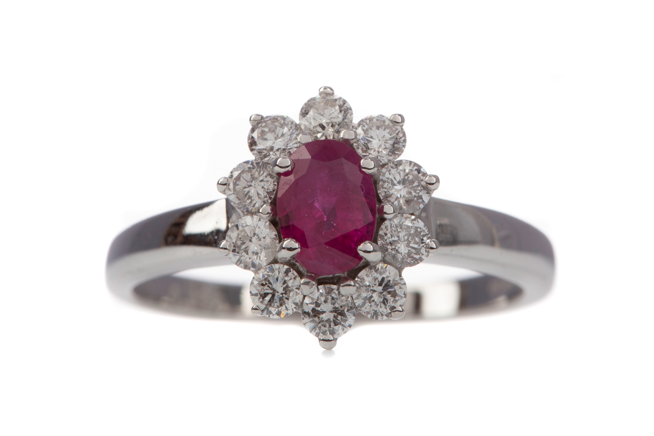 A CERTIFICATED RUBY AND DIAMOND CLUSTER RING